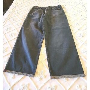 Vintage 80s-90s Men's Black Denim Bugle Boy Skater Wide Leg 6 Pocket Cargo Jeans